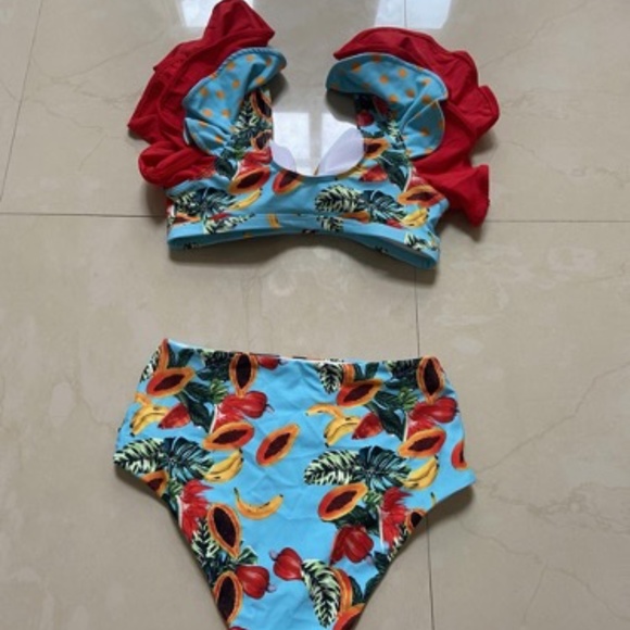 Ruffle sleeves two piece bikini, high waist bottom, size S - Picture 2 of 3